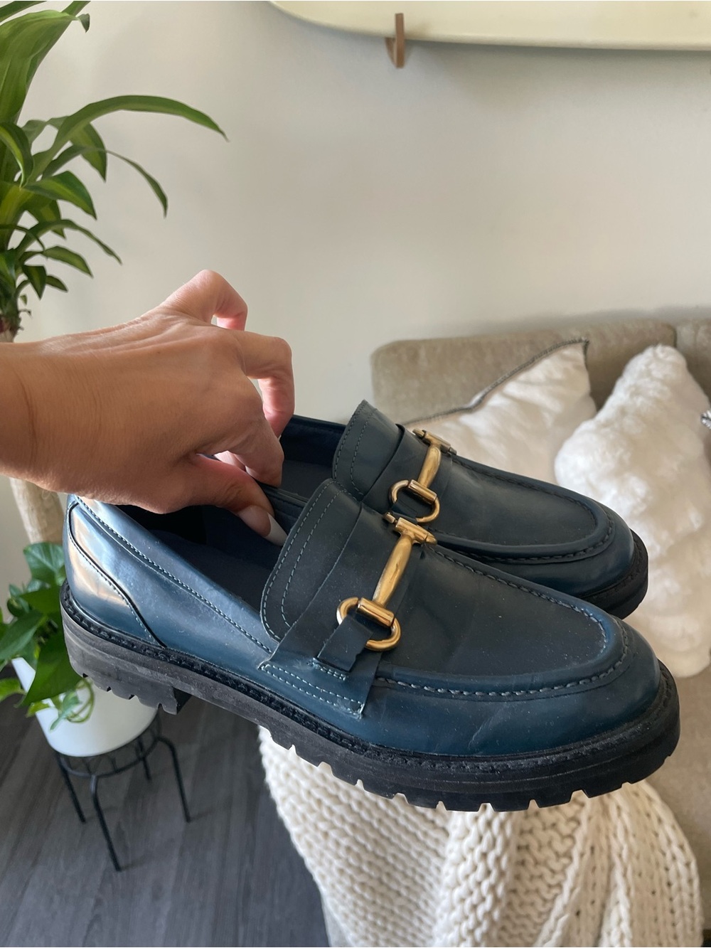 Steve Madden Women's blue Leather Horsebit Loafers sz 8.5